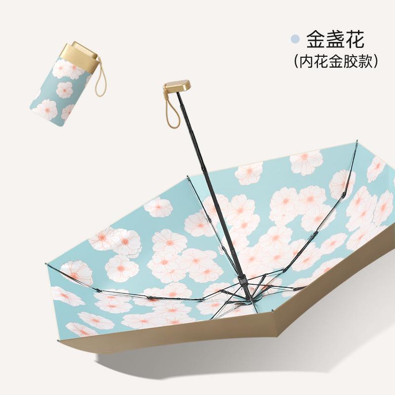 New Flat 60% Fold Pocket Umbrella, Sun Card Umbrella, Gold Glue Sun Protection and Anti-parasol, Small Fresh Umbrella, Women's Folding Umbrella.