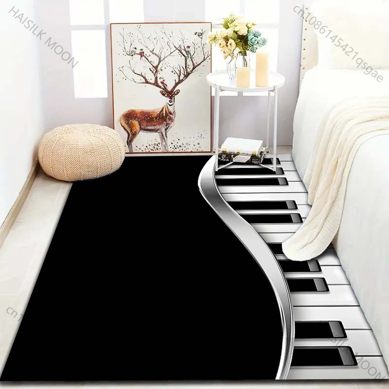 Black and White Piano Keyboard Print Carpet for Bedroom Living Room Bedside Sofa Floor Mat Modern Home Decor Area Rug