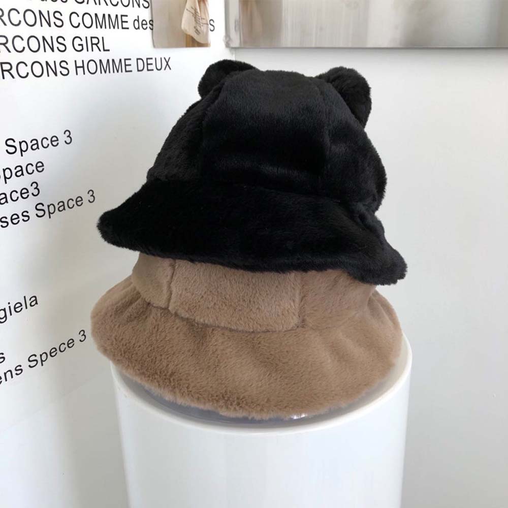 Cute Sweet Korean Bear Ears Leopard Women Bucket Hats Fisherman Hat Plush Basin Hat