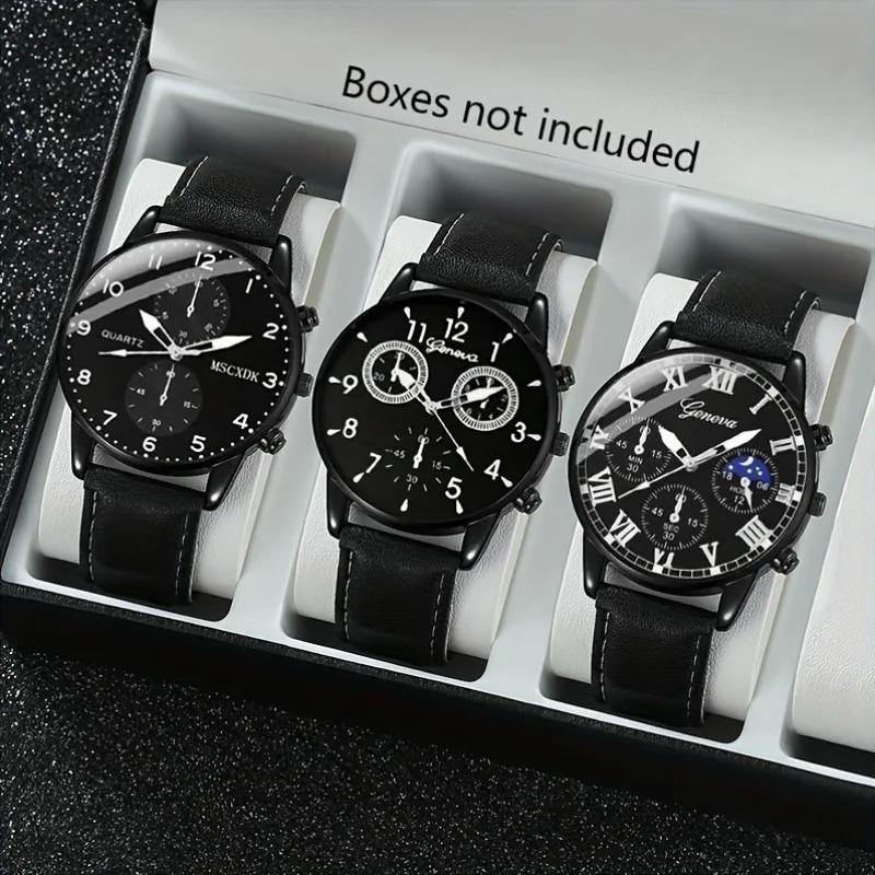 

Stylish Men s Quartz Trio Watch Round Case PU Leather Strap Alloy Case Electronic Drive - 3 Piece Combination Watch