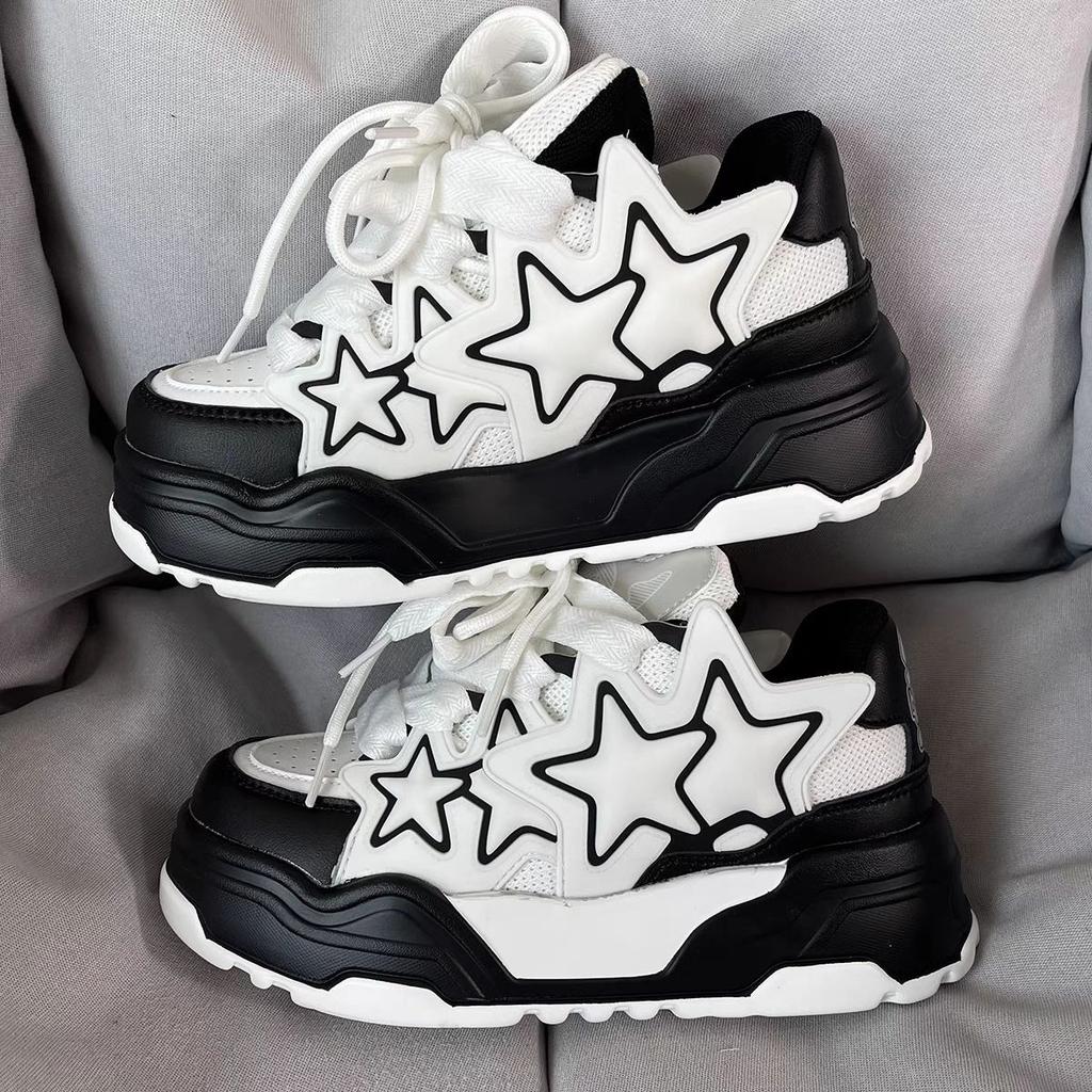 Women Platform Sneakers Star Design Casual Lace Up Sports Shoes Comfortable Sneakers Outdoor Running Tennis Shoes Couple 36-44