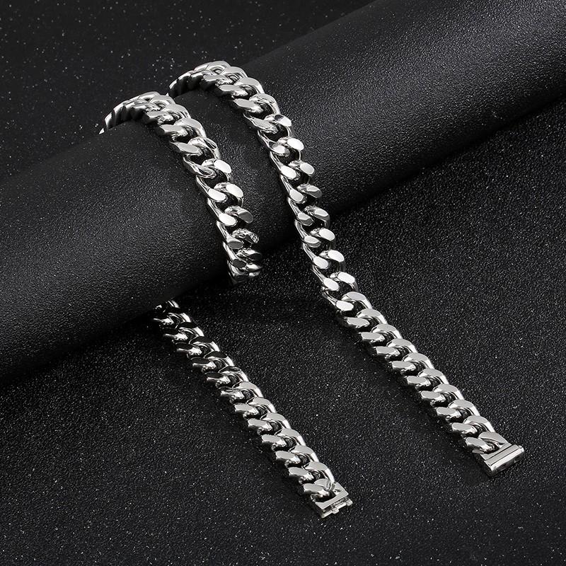 Kalen 10/12/13MM Cuban Chain Heavy Bracelet Shiny Necklace for Men 316L Stainless Steel Gold Color Jewelry Birthday P arty Gift