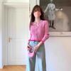 Pink knitted cardigan jacket women's thin short short short long-sleeved top sweater temperament commuting