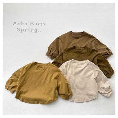 Kids' Korean-Style Long Sleeve Cotton T-Shirt: Round Neck, Autumn/Spring Wear