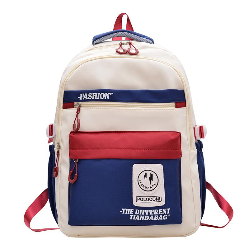 Korean Fashion Color Block Student Backpack Large Capacity Nylon Travel School Bag for Teenagers