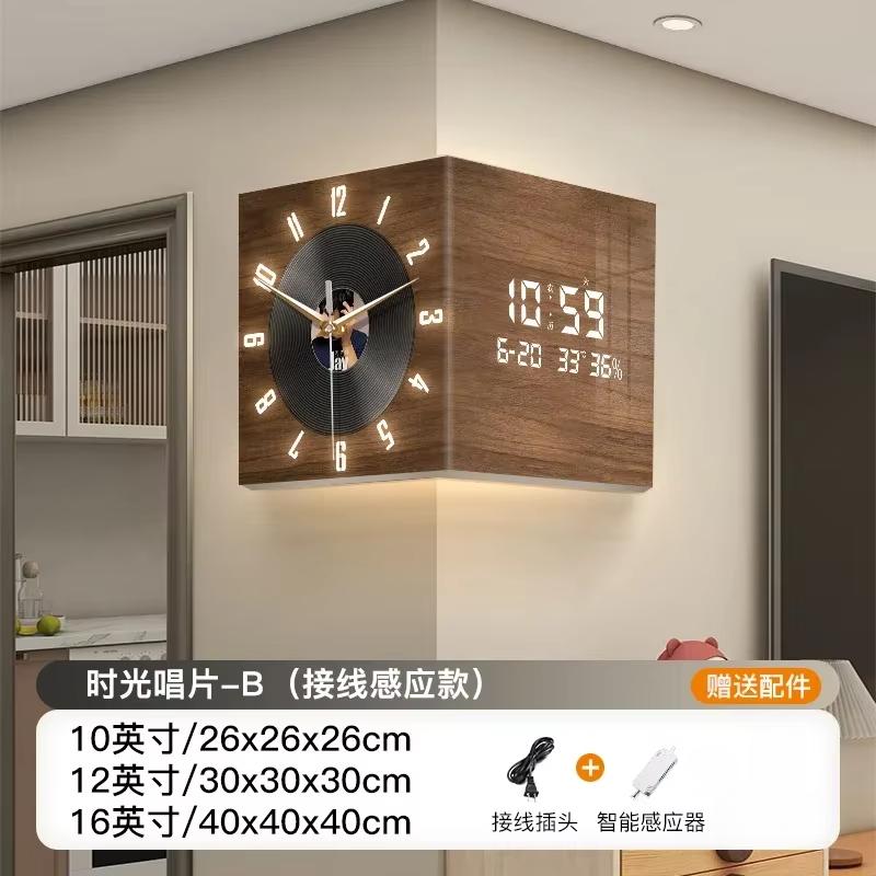Retro Dual-Sided Wall Clock Vinyl-Style Silent Mechanism Calendar Clock with Perpetual Digital Display for Home Decor