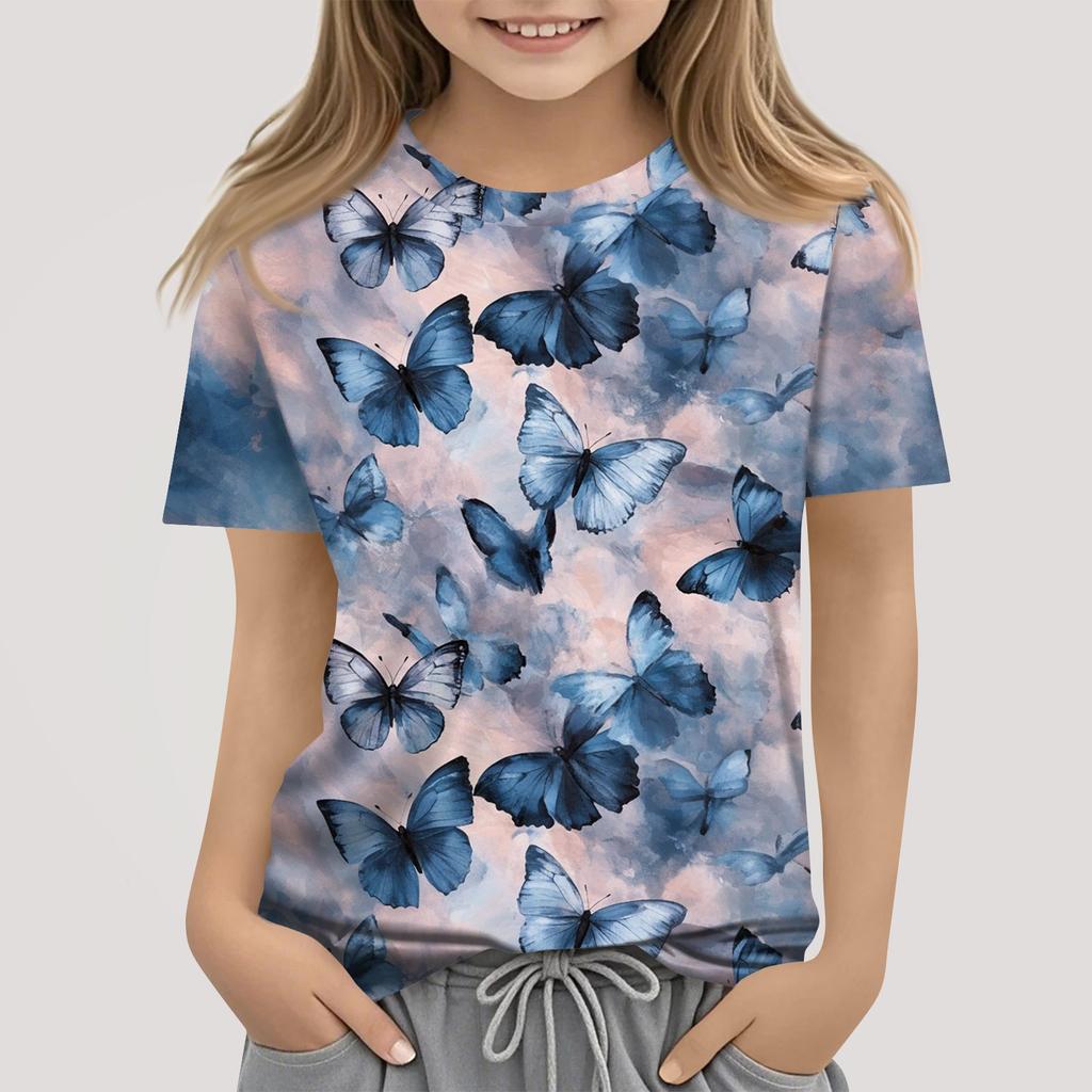 Kinder Mode Lässig Kurzarm Tier Floral Print Rundhals T-Shirt Top