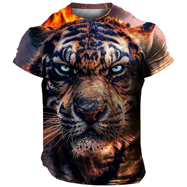 Summer New Men T-shirt O-neck Short-sleeved T-shirt Animal Lion Tiger 3D Printing Top Oversized Clothes Youth Casual T-shirt