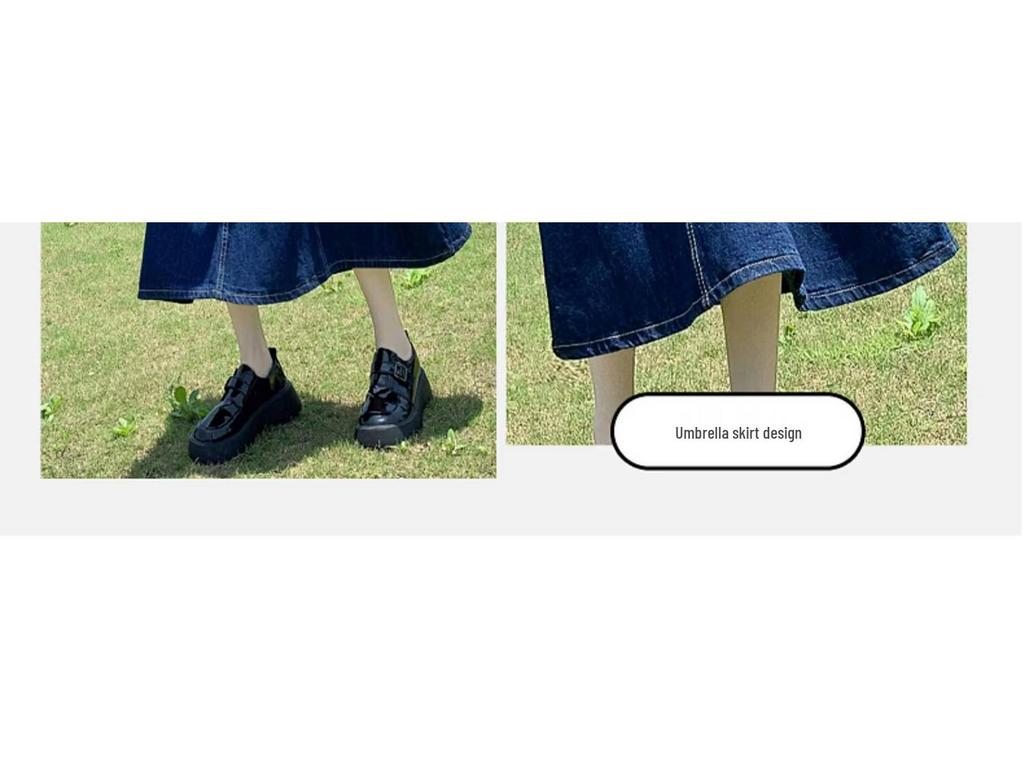 2025 Retro Elastic Waist A-line Denim Skirt - Slimming Mid-Length Design