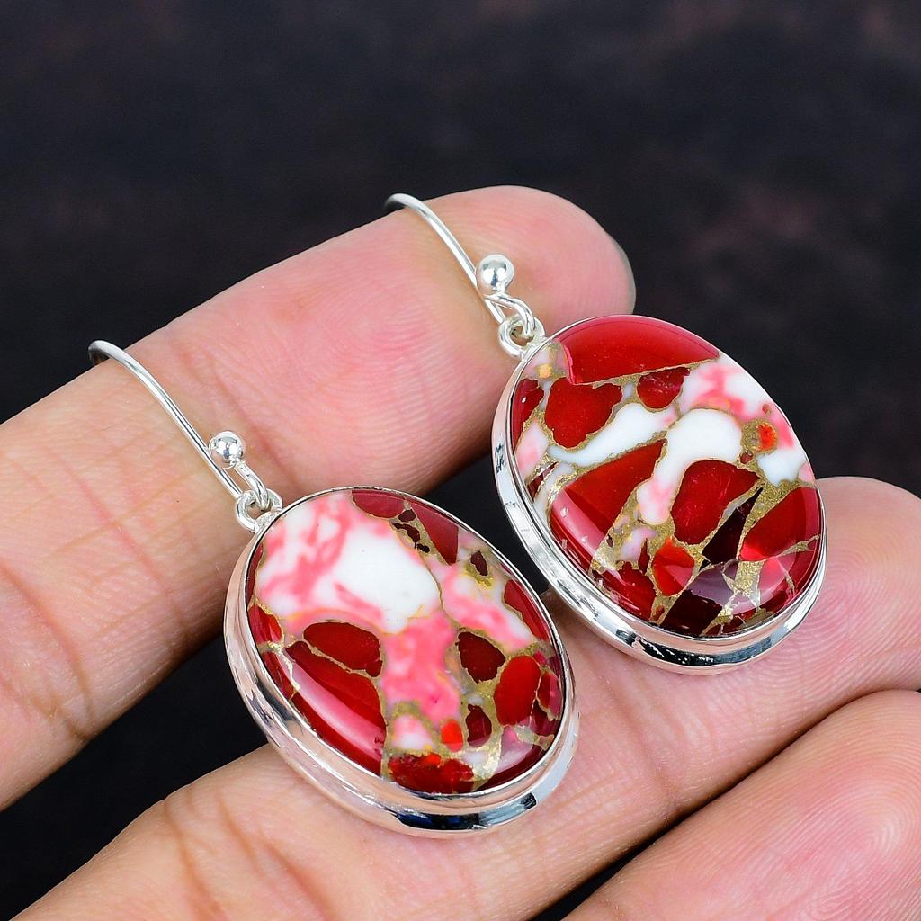 Kingman Red Mohave Copper Turquoise Earring Gemstone Earrings Dainty Jewelry 925 Sterling Silver Earring Gifts for Her Handmade Drop Earring