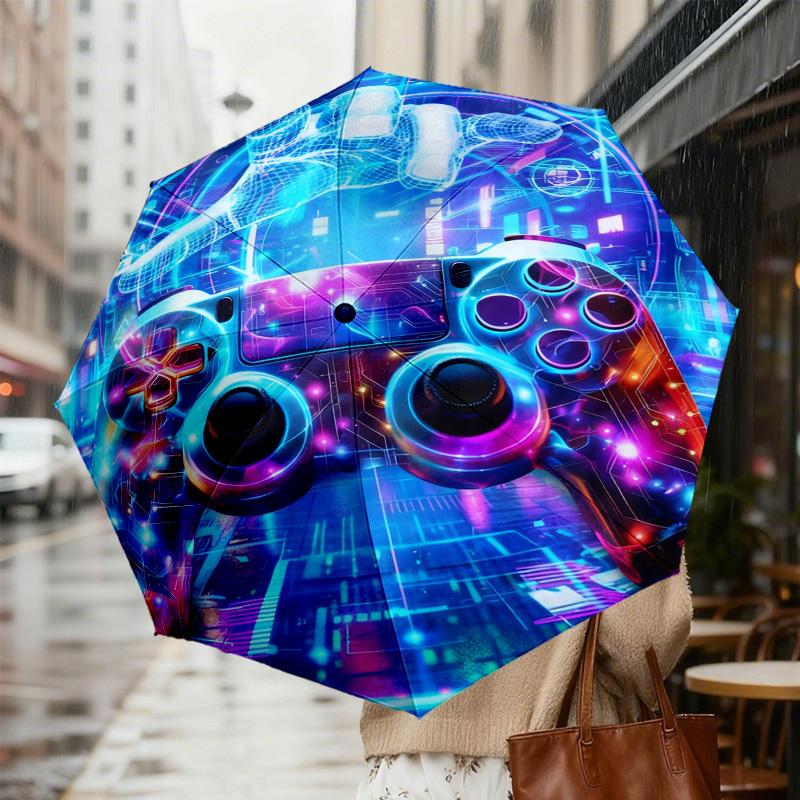 1pc Cyberpunk Gamepad Pattern Umbrella Design Automatic Opening and Closing Umbrella, High-quality Travel Umbrella, c1128159