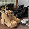 Fashion Men Boot Motorcycle Boots High Top Leather Botas Khaki Lace-Up Casual Height Increase Work Board Shoes Platform Non-slip Sneaker