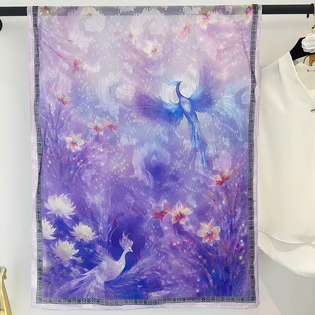 Simulationsseide Mode Blume-Schnitt Seidenschal Damen Einseitig Zweifarbig Blume Retro Schal