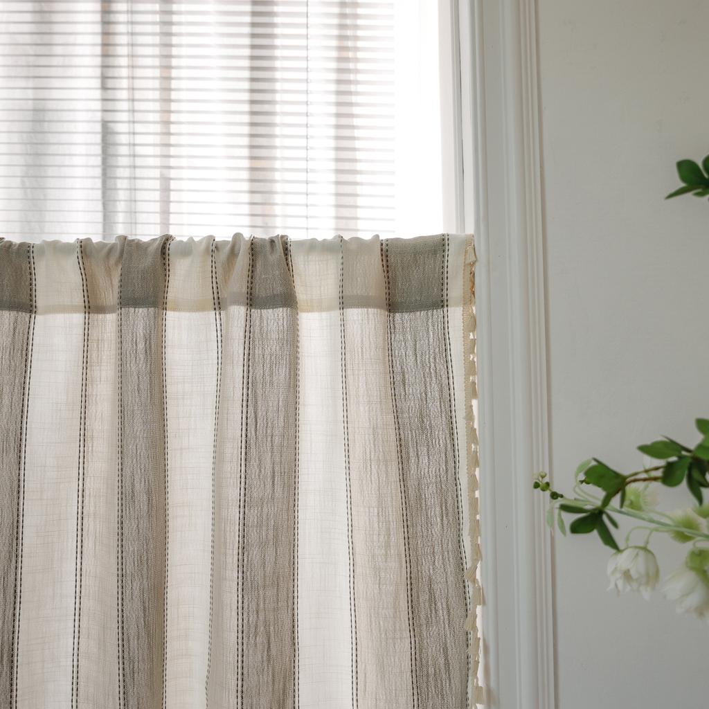 Short Curtain Gray Striped Cotton And Linen Half Curtain Half Curtain Window Curtain Coffee Curtain Small Window Curtain