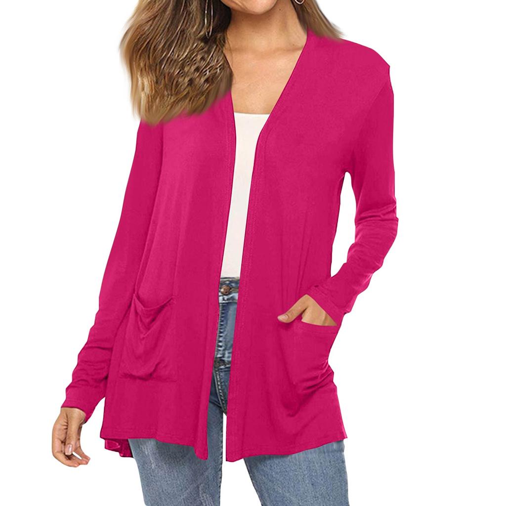 Women's Fashion Solid-Colour Long-Sleeved Pocketed Slim-Fit Cardigan Jacket