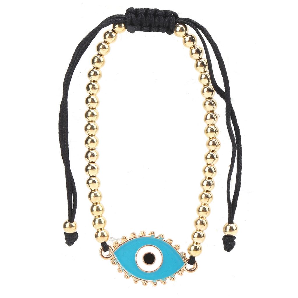 Beaded Bracelet Bohemian Turkish Eye String Bracelet with Golden Beads for Men Women Children CouplesBlue