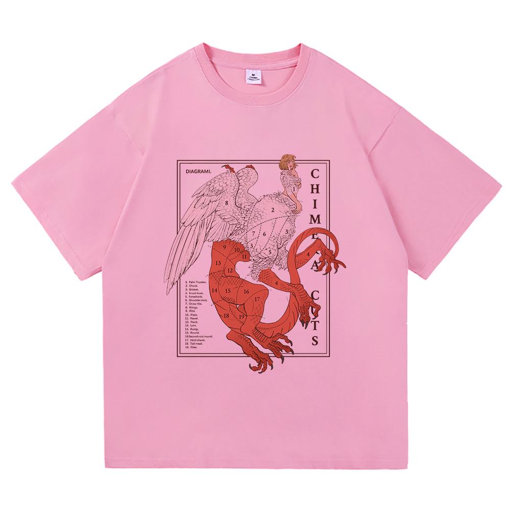 Dungeon Meshi Chimera Anatomy Diagram Graphic T Shirt Unisex Unisex Anime Vintage Gothic Loose Y2k Unisexga Fan Short Sleeve Tops