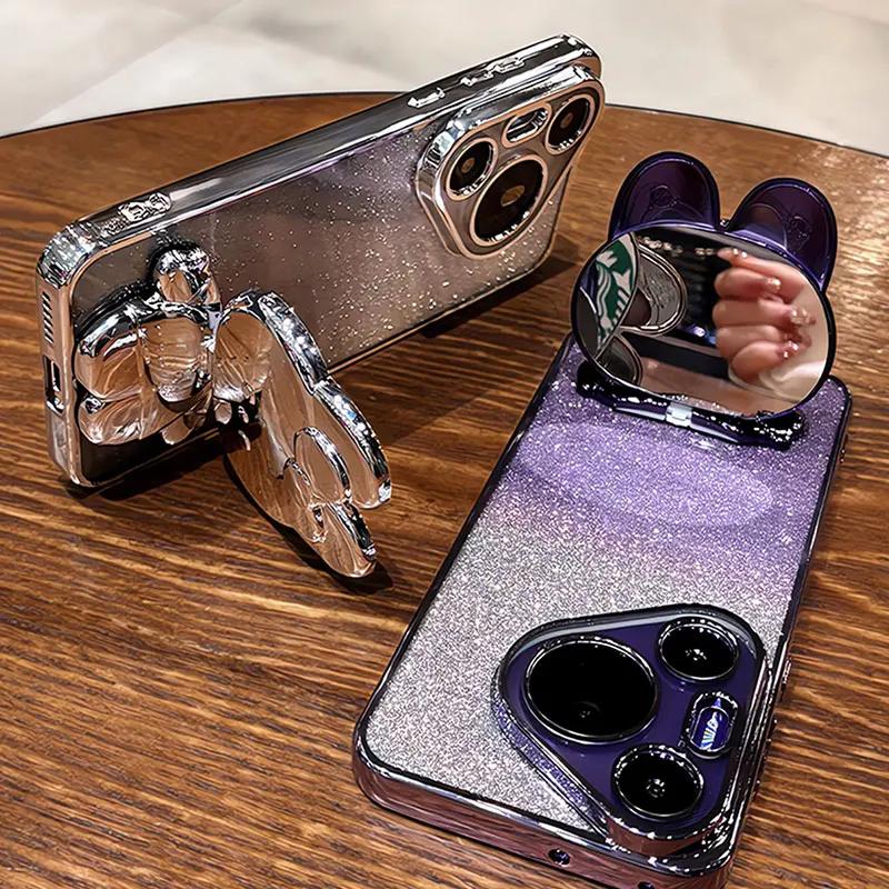 Rabbit Mirror Bracket Case for Motorola Moto Edge 30 20 G84 G73 G72 G62 G60 S G64 G54 G53 E32 E22 E13 Seismic Protective Shell