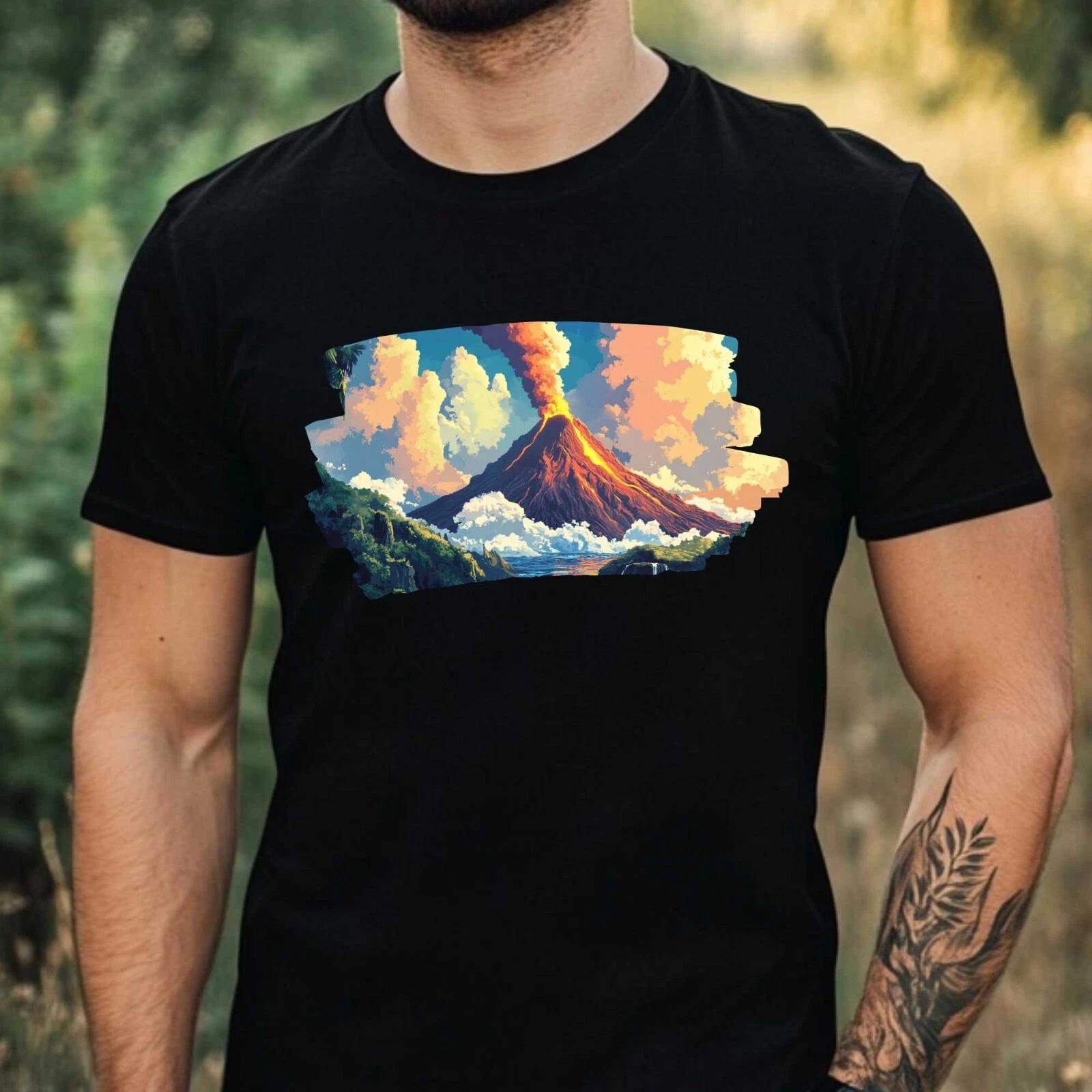 T-Shirt Herren Ausbrechender Vulkan Motiv Baumwolle Größe XS bis 5XL XL