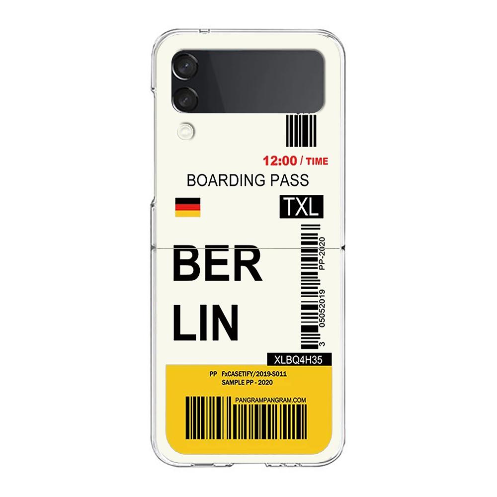 Phone Case For Samsung Galaxy Z Flip 3 4 5 Hard Folding PC World City Travel Ticket New York Label For Samsung Z Flip 6 Cover