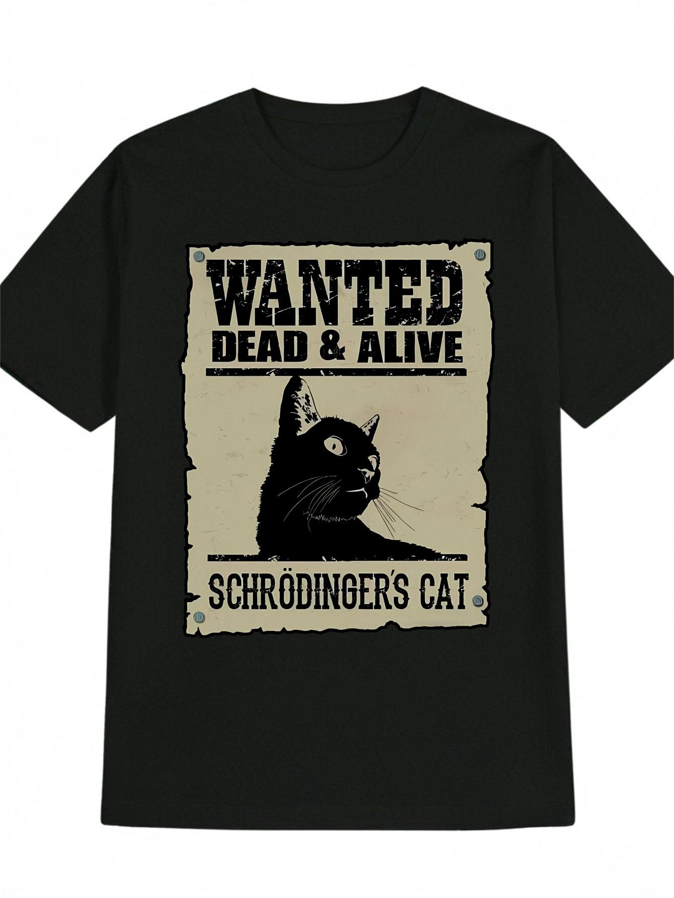 

Casual Short Sleeve T-shirt - Vintage Schrödinger s Cat Graphic Tee with Distressed Edges XXXXL