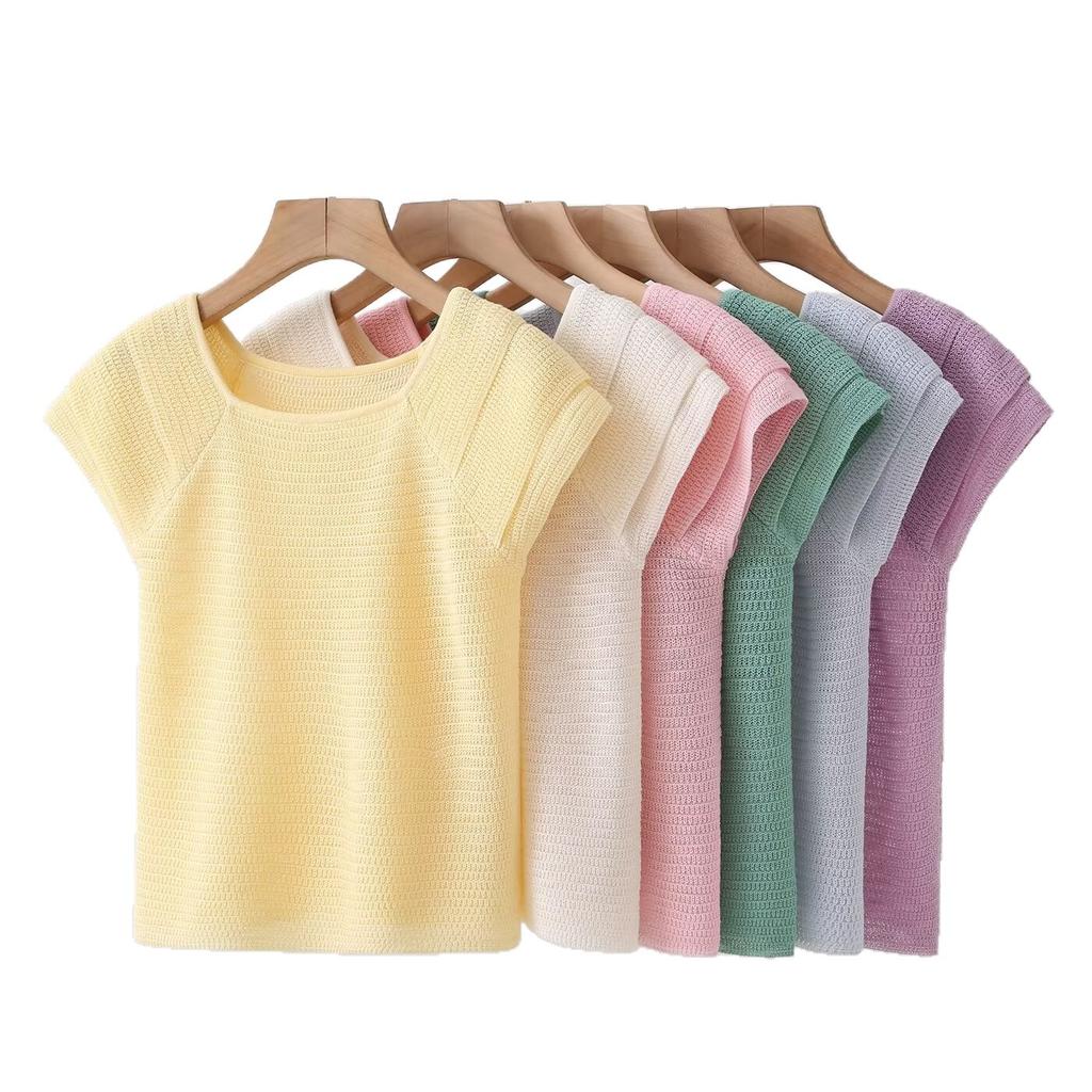 2026 Summer Women's Fashion Versatile Elegant Round Neck Knit Sweater Solid Color Casual Top