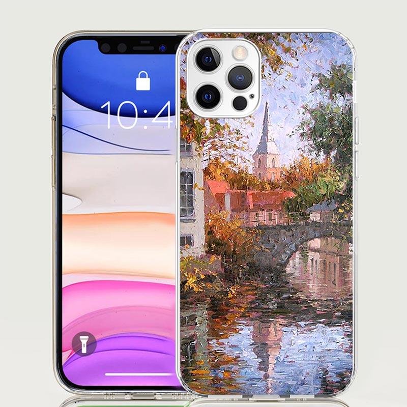 Claude Monet Garden Lotus Bridge Case Phone Cover for Apple Iphone 16 15 14 13 12 Mini 11 Pro Max 16E X XS XR 7 Plus 8 + SE 2020