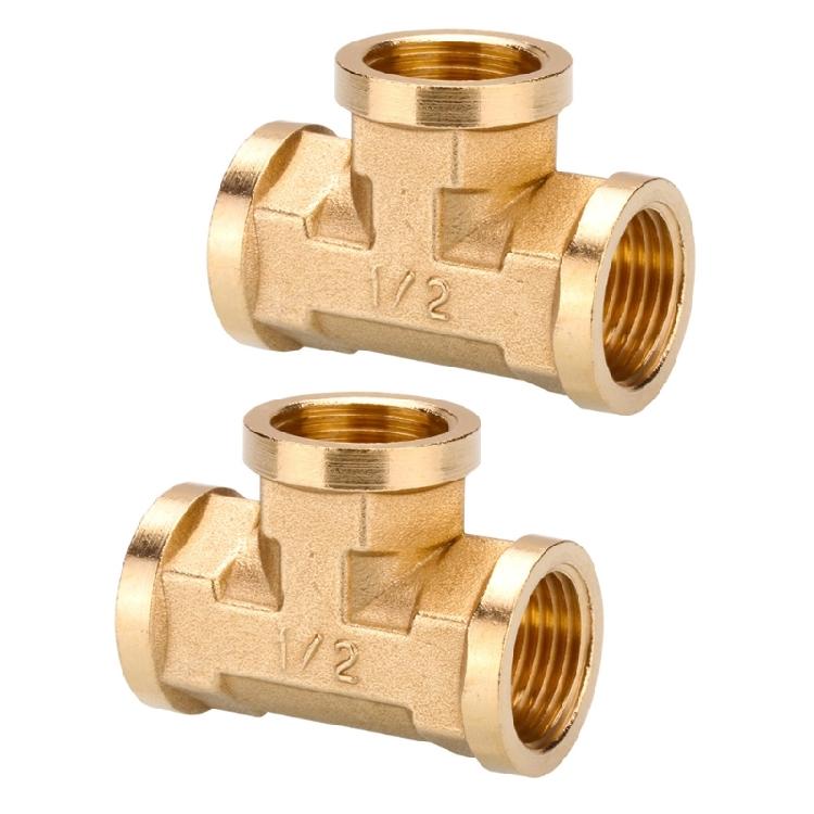 

2Pcs Professional Brass Tees Coupling Strong Strength Plumbing Component Three Way Pipe Connector 1/2 for Multiple Fluid 1