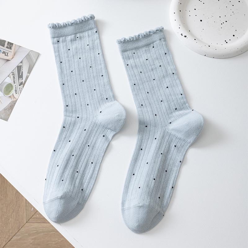 Female Summer Thin Style Pure Cotton Lace Mesh Breathable All Match Solid Color Vertical Bar Boneless Tube Socks