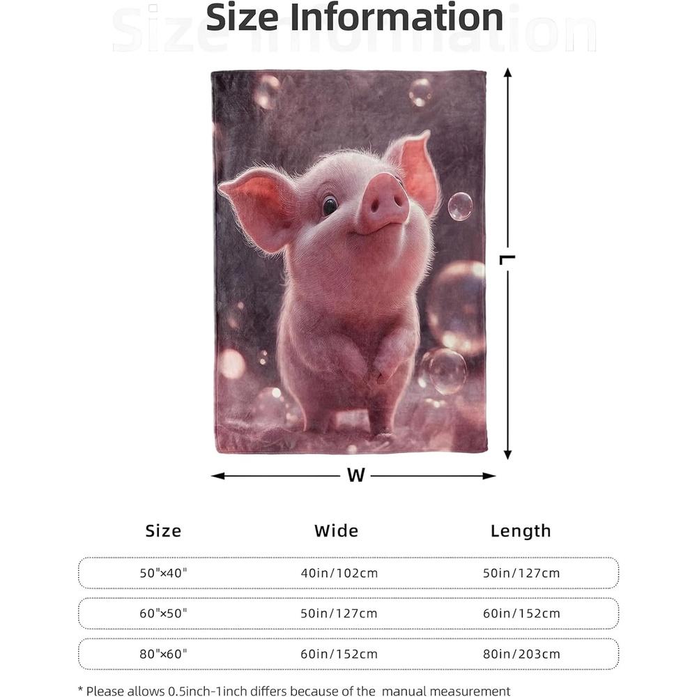 Cute Pink Pig Plush Flannel Blanket Inches - Soft Pink with Big Eyes & Floppy Ears, All-Season Cozy Throw for Bed, Sofa,