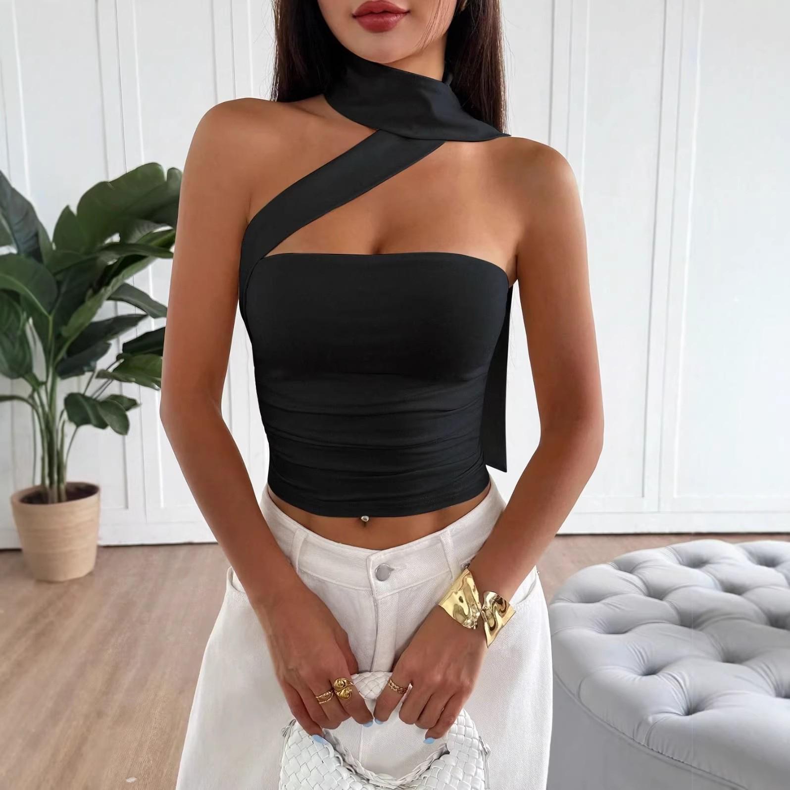 Spicy Girl Halterneck Strappy Bandeau Top - Sexy Backless Ruched Cropped Layer Small чёрный