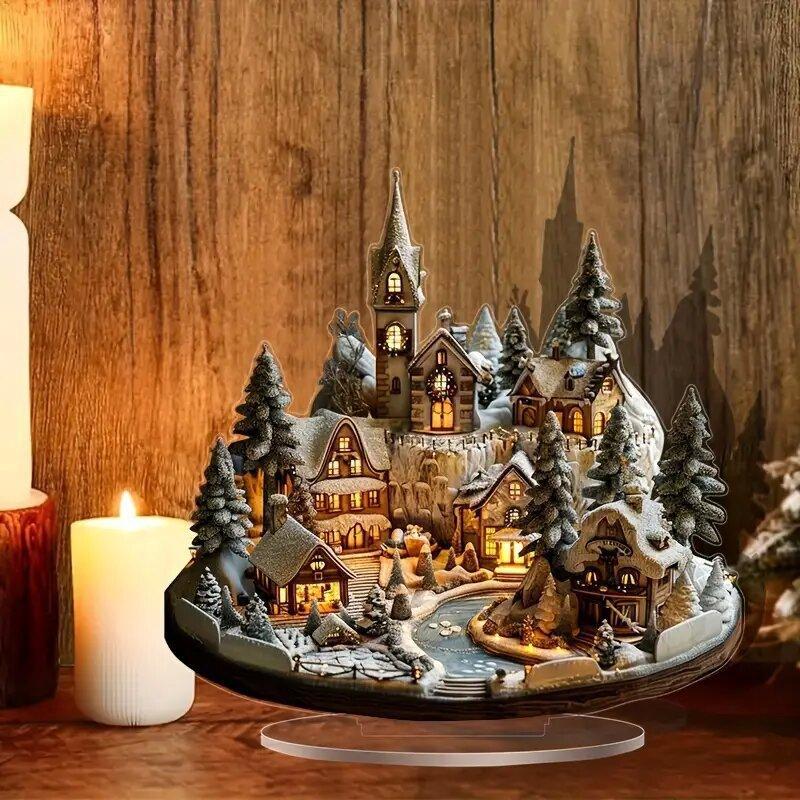 2D Schneehaus Tischdekoration Ornament für Nachttisch Regal Heimdekoration One Size black