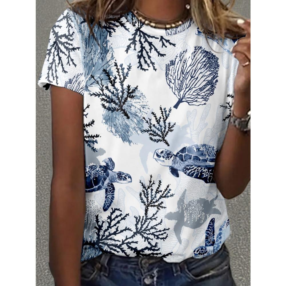 Sea Turtle Animal 3D Print Women's Short Sleeve O-Neck T Shirt Fashion Casual  Harajuku Y2k