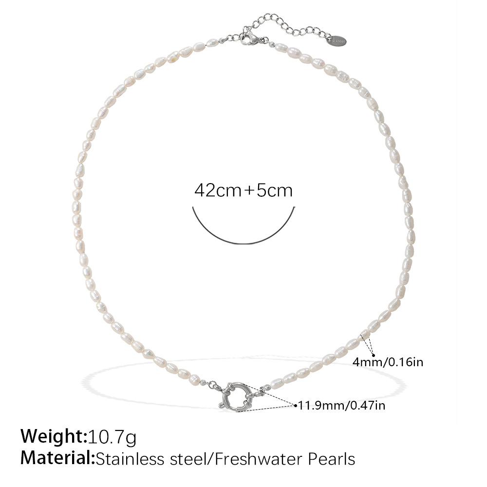 Vintage Gentle Elegant Freshwater Pearl Bracelet Necklace Set Stainless Steel Metal Buckle Commuter Clavicle Chain