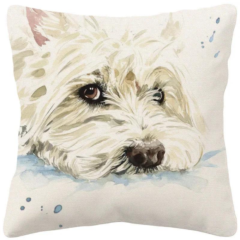 Pug Dog Tiger Animal Hand Painting Cushion Cover Beige Linen Throw Pillowcase Decorative Pillows For Sofa 40x40cm 50x50 45x45