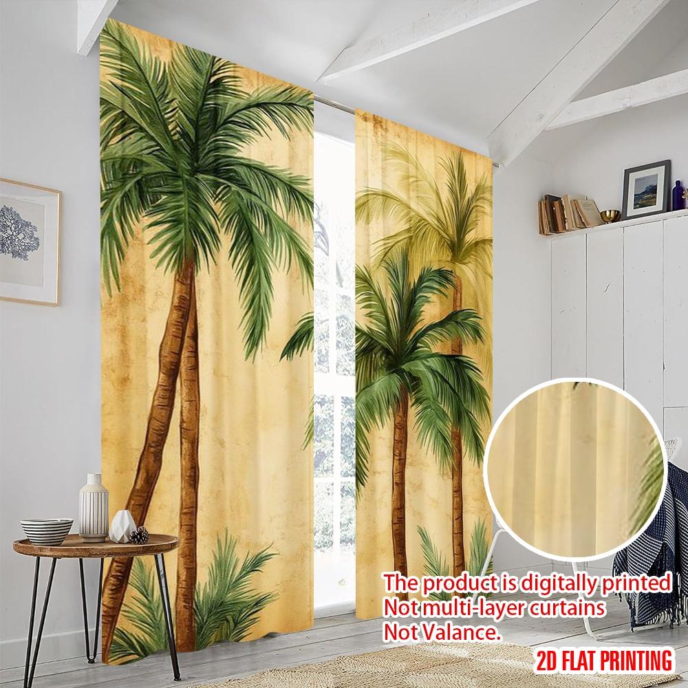 2pcs,2D Plane Printing Contemporary Curtains Tropical Canvas Polyester (without Rod) Decorations Inside Perfect for Living Room,