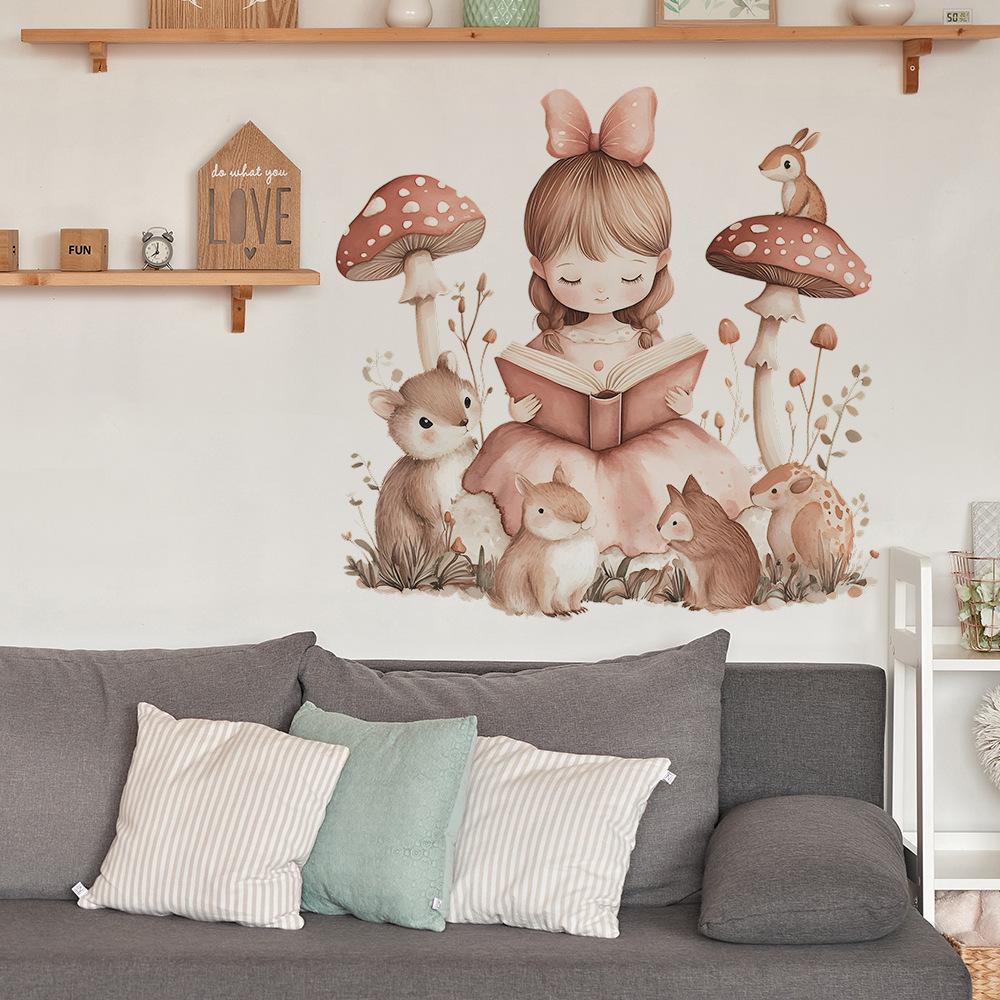 Lesen Kleines Mädchen Schlafzimmer Wohnzimmer Zuhause Hintergrund Wandaufkleber Dekor Abnehmbares Zuhause Kunst Abziehbild