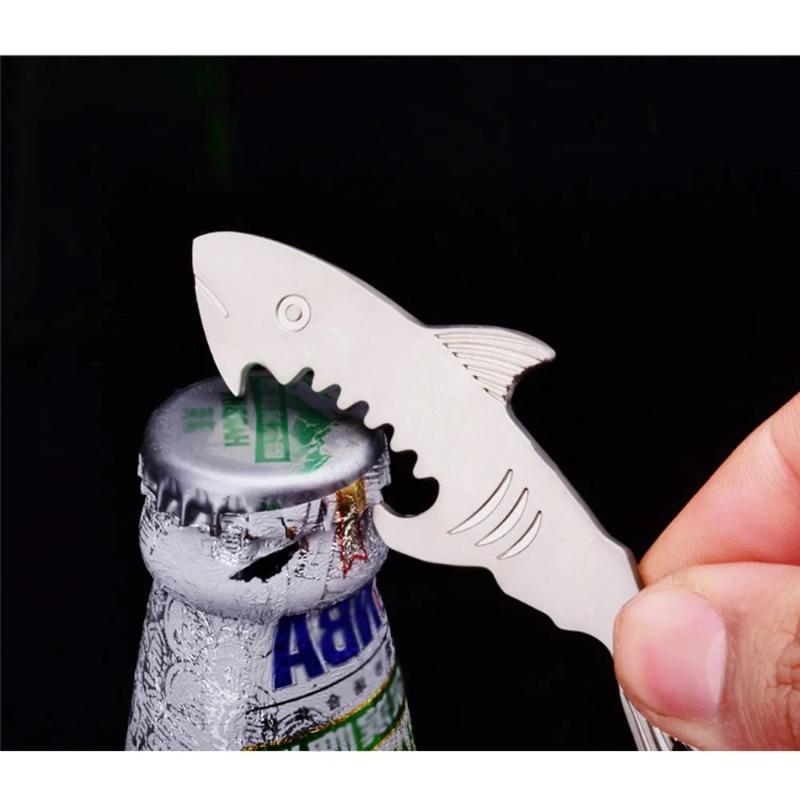 1PC Shark Shaped Bottle Opener Keychain shaped zinc alloy Silver Color Key Ring Beer Bottle Opener Unique Creative Gift Bar Tool