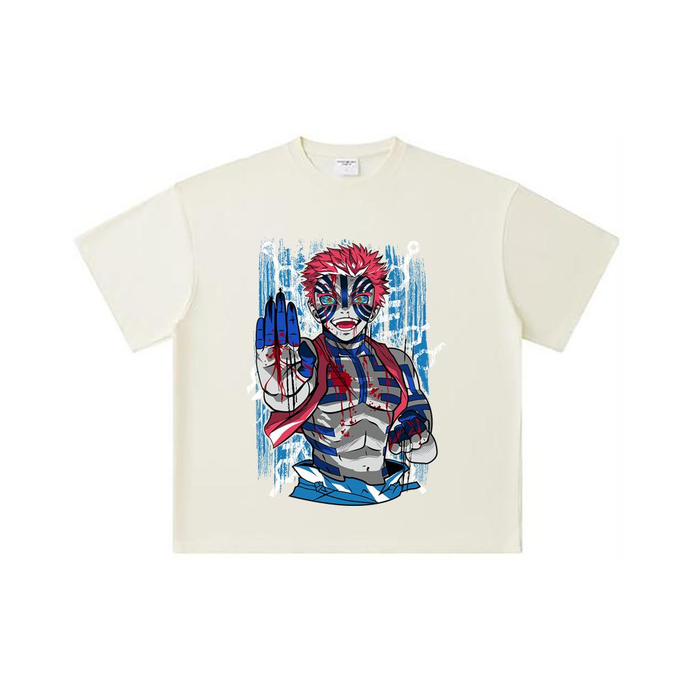 260 GSM Double Yarn 32 Count 100% Cotton Demon Slayer V79 Akaza Print Unisex Heavy Cotton T Shirt