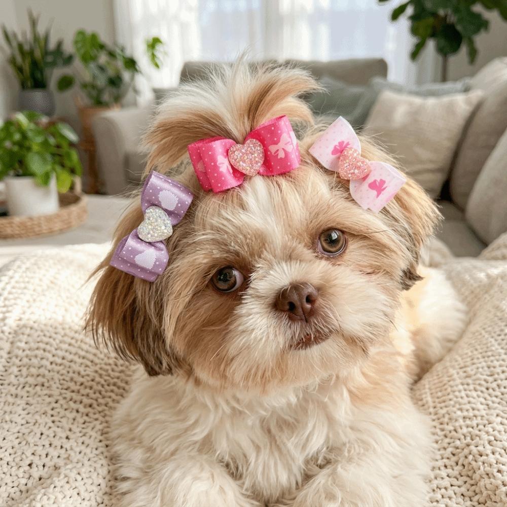 15Pcs Gradient Tone Pet Bow Hair Bows Heart Shaped Gradient Ribbon Bow Pet Grooming Styling
