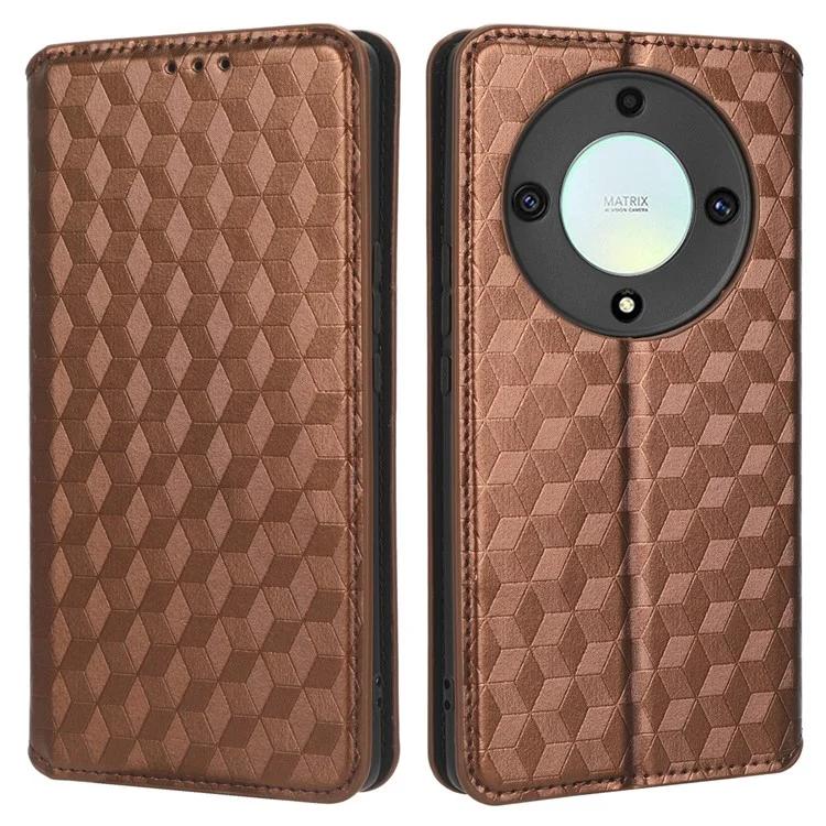 For Honor X9a 5G / X40 5G / Magic5 Lite 5G Phone Leather Case Wallet Stand Imprinted Rhombus Pattern Phone Cover
