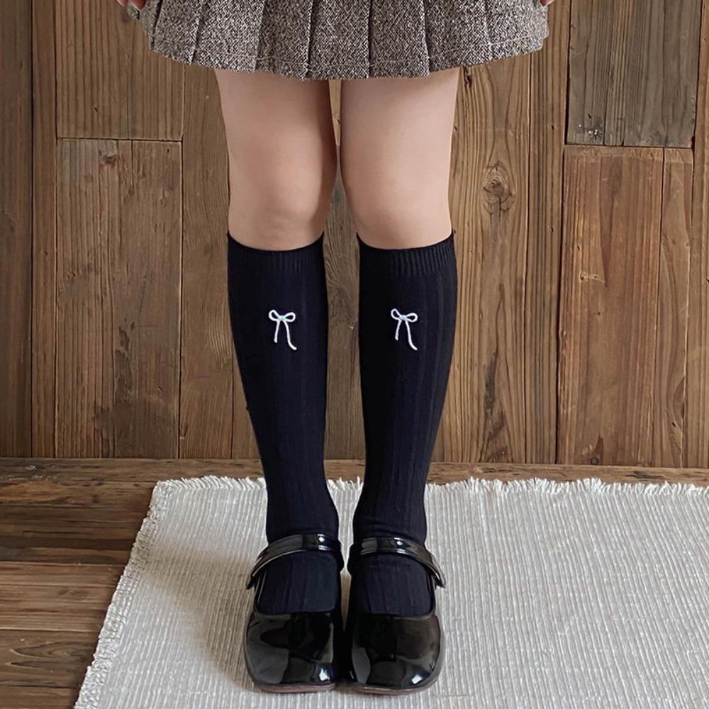 

Бавовняний дитячий гетр з вишивкою у вигляді банта, дитячі шкарпетки з бантом НОВІ, дитячі шкарпетки до середини литки чорний