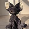 Cute Black Cat Plush Toy Throw Pillow Khaki Curly KUKI Black Cat Long Hair Doll Stuffed Animals Festive Gifts for Kids Birthday