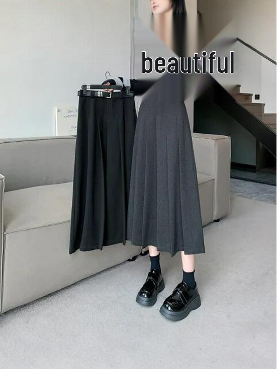 High-Waisted A-Line Pleated Midi Skirt - Elegant, Slimming Autumn Style for Women