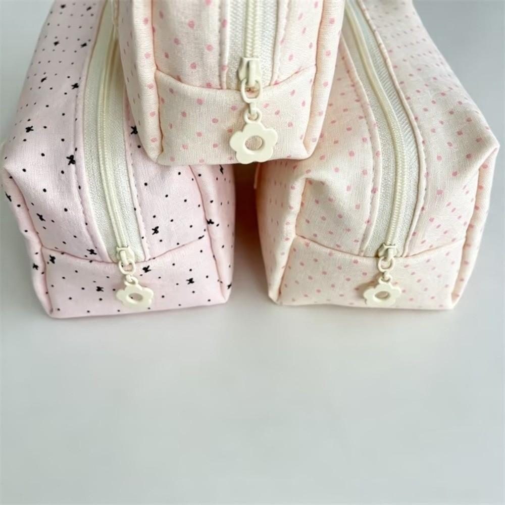 Polka Dot Pencil Case Canvas Storage Bag Cute Pen Pouch Student