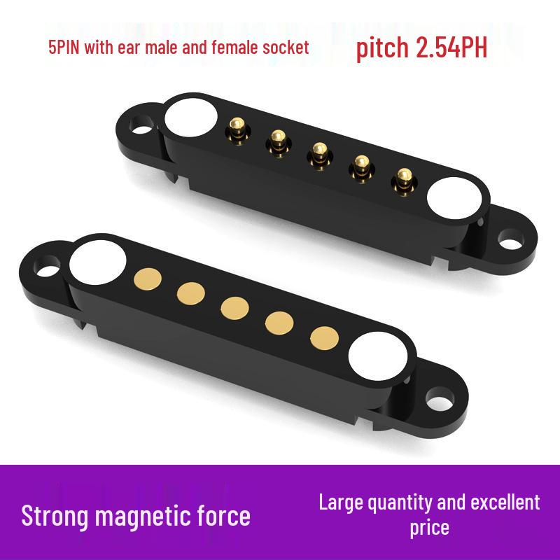 5-Pin Magnetic Connector with Solder Wire and Bend-Resistant Male & Female Gold-Plated Spring Pin Contacts