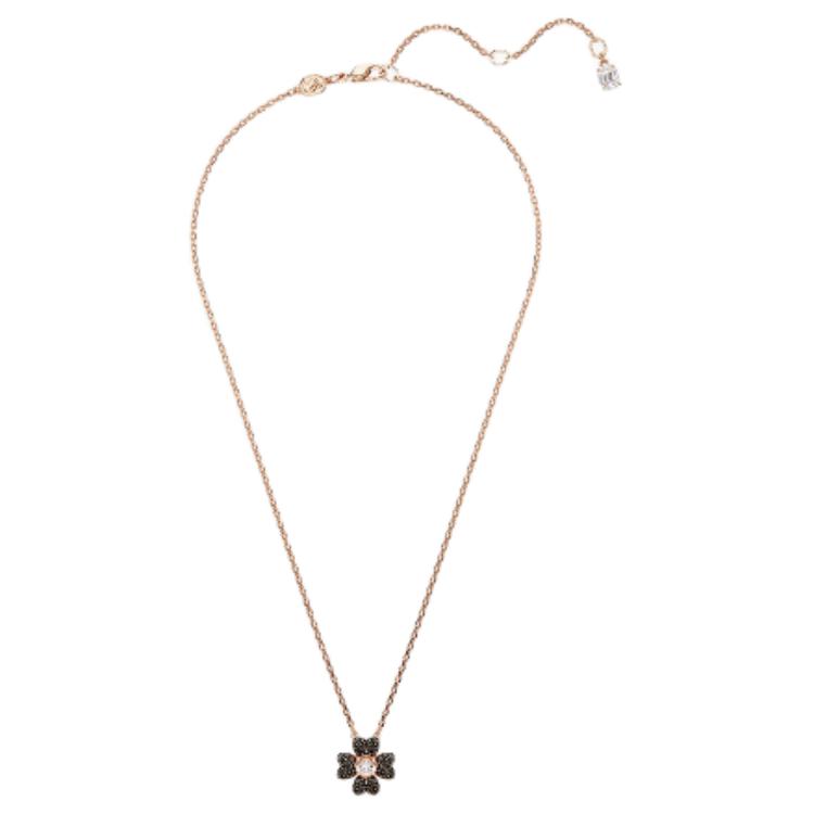 Swarovski Four Leaf Clover Pendant Necklace Rose Gold Tone Women Necklace Black 5714901