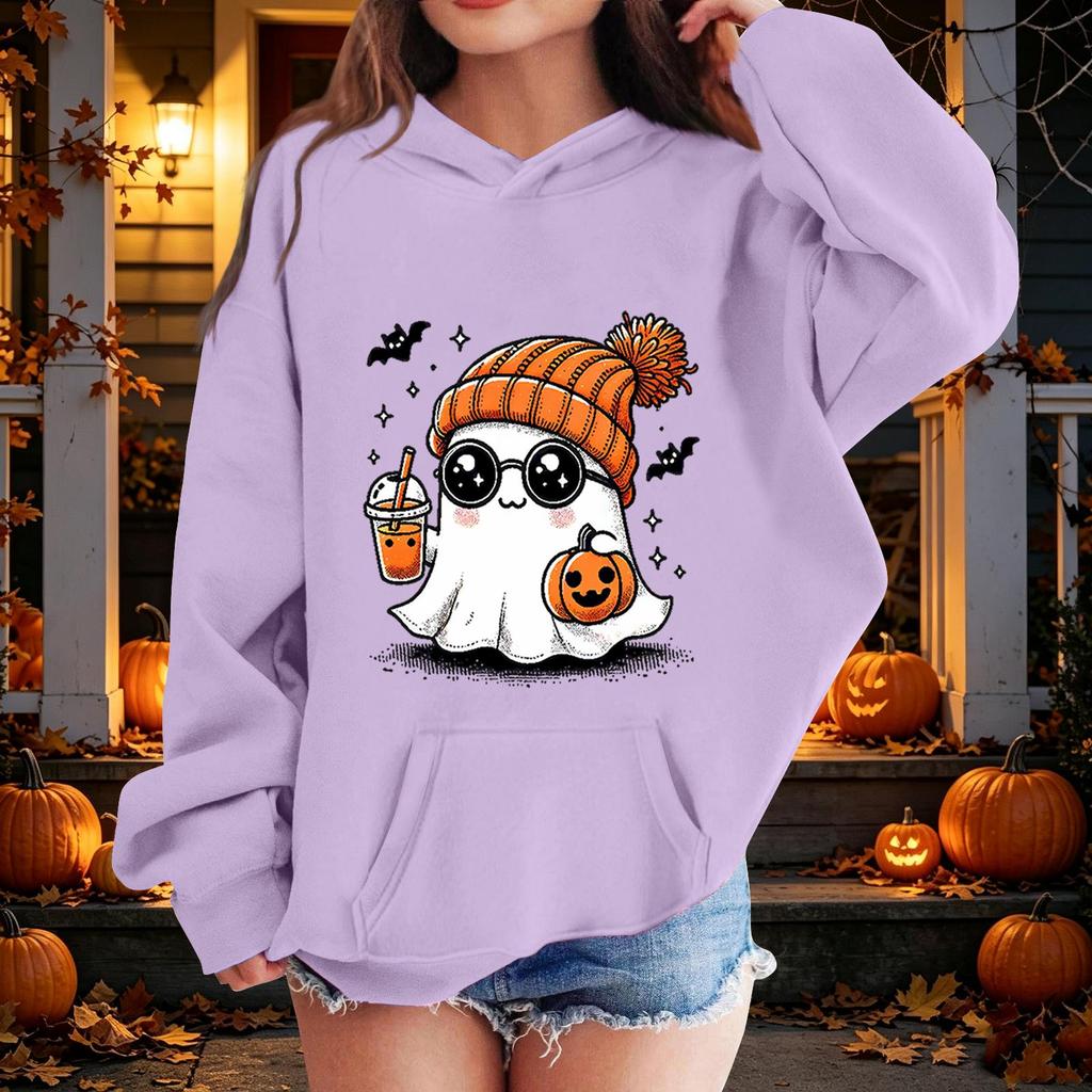 Kids Halloween Printed Hoodie, Loose Fit Casual Pullover for Boys Girls
