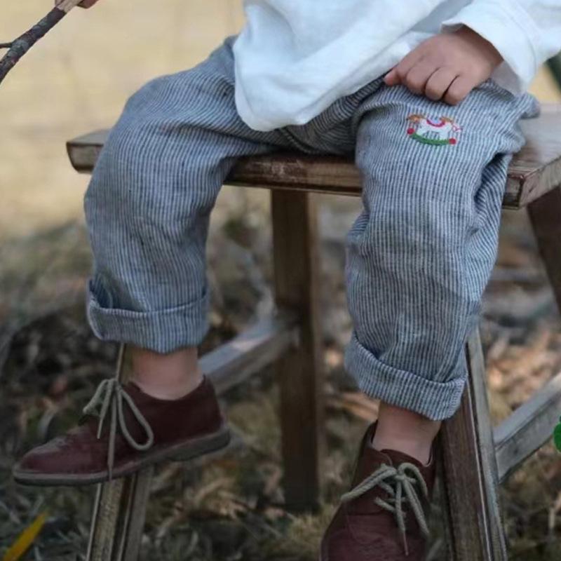 Boys' Cotton-Linen Elastic Waist Pants for Small & Medium Kids – Solid Color, Lightweight, Mosquito-Repellent Trousers