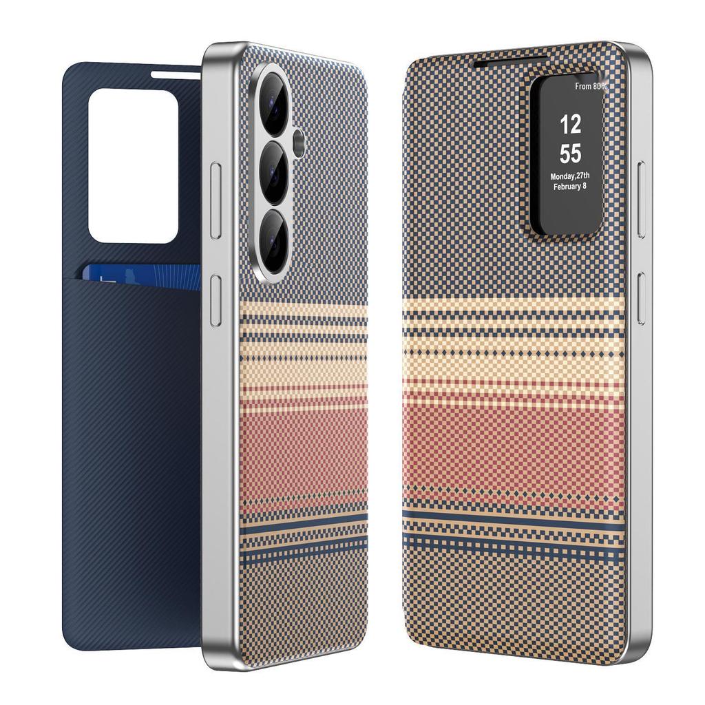 Samsung Galaxy A57 Leather Flip Case with Smart Window & Card Slot, Iridescent & Anti-Fall Design.